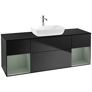 Villeroy et Boch Finion Villeroy et Boch F862GMPD 160cm, plaque de recouvrement noir mat, étagères laqué olive mat, laqué noir mat