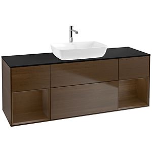 Villeroy und Boch Finion Waschtischunterschrank F862GNGN 160cm, Abdeckplatte black matt, Regale Walnut Veneer, Walnut veneer