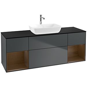 Villeroy und Boch Finion Waschtischunterschrank F862GNHG 160cm, Abdeckplatte black matt, Regale Walnut Veneer, Midnight Blue Matt Lacquer