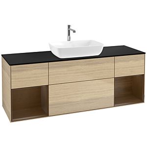 Villeroy und Boch Finion Waschtischunterschrank F862GNPC 160cm, Abdeckplatte black matt, Regale Walnut Veneer, Oak Veneer