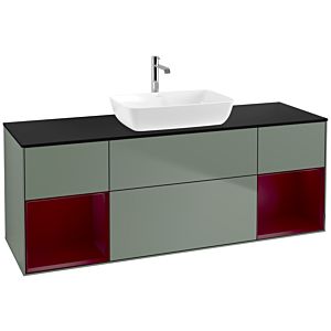 Villeroy und Boch Finion Waschtischunterschrank F862HBGM 160cm, Abdeckplatte black matt, Regale Peony matt lacquer, Olive Matt Lacquer