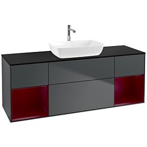 Villeroy und Boch Finion Waschtischunterschrank F862HBHG 160cm, Abdeckplatte black matt, Regale Peony matt lacquer, Midnight Blue Matt Lacquer