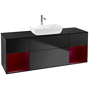 Villeroy und Boch Finion Waschtischunterschrank F862HBPD 160cm, Abdeckplatte black matt, Regale Peony matt lacquer, Black matt lacquer