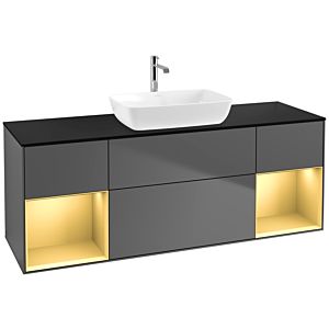 Villeroy et Boch Finion Villeroy et Boch F862HFGK 160cm, plaque de recouvrement noir mat, étagères laqué or mat, anthracite mat