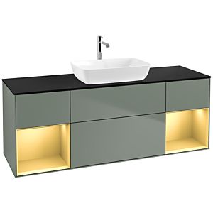 Villeroy et Boch Finion Villeroy et Boch F862HFGM 160cm, plaque de finition noir mat, étagères laqué or mat, Olive Matt Lacquer