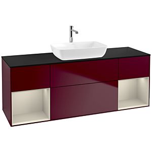 Villeroy und Boch Finion Waschtischunterschrank F862HHHB 160cm, Abdeckplatte black matt, Regale sand matt lacquer, Peony Matt