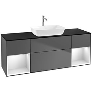 Villeroy et Boch Finion Villeroy et Boch F862MTGK 160cm, plaque de recouvrement noir mat, étagères laqué blanc mat, anthracite mat