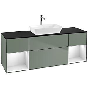 Villeroy et Boch Finion Villeroy et Boch F862MTGM 160cm, plaque de recouvrement noir mat, étagères laqué blanc mat, Olive Matt Lacquer