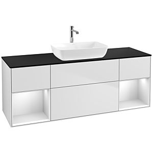 Villeroy und Boch Finion Waschtischunterschrank F862MTMT 160cm, Abdeckplatte black matt, Regale White matt lacquer, White matt lacquer