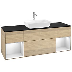 Villeroy et Boch Finion Villeroy et Boch F862MTPC 160cm, plaque de recouvrement noir mat, étagères laqué blanc mat, Oak Veneer
