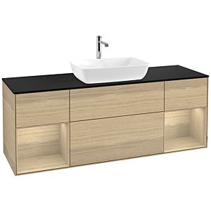 Villeroy und Boch Finion Waschtischunterschrank F862PCPC 160cm, Abdeckplatte black matt, Regale Oak Veneer, Oak Veneer