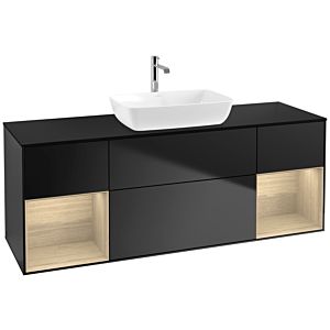 Villeroy et Boch Finion Villeroy et Boch F862PCPD 160cm, plaque de recouvrement noir mat, étagères Oak Veneer , laqué noir mat