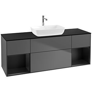 Villeroy et Boch Finion Villeroy et Boch F862PDGK 160cm, plaque de finition noir mat, étagères laqué noir mat, anthracite mat