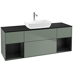 Villeroy et Boch Finion Villeroy et Boch F862PDGM 160cm, plaque de recouvrement noir mat, étagères laqué noir mat, Olive Matt Lacquer