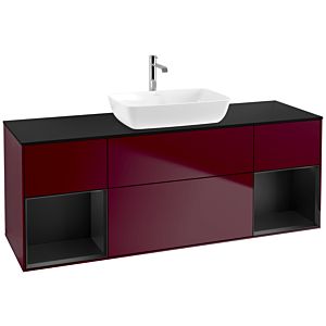 Villeroy und Boch Finion Waschtischunterschrank F862PDHB 160cm, Abdeckplatte black matt, Regale Black matt lacquer, Peony Matt