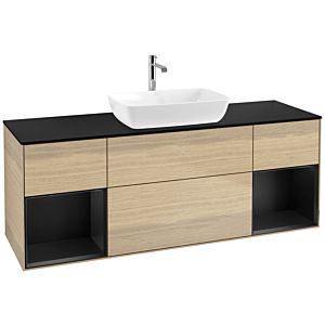 Villeroy und Boch Finion Waschtischunterschrank F862PDPC 160cm, Abdeckplatte black matt, Regale Black matt lacquer, Oak Veneer