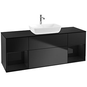 Villeroy und Boch Finion Waschtischunterschrank F862PHPD 160cm, Abdeckplatte black matt, Regale Glossy black lacquer, Black matt lacquer