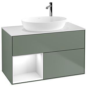 Villeroy and Boch Finion Villeroy and Boch Finion F891GFGM 100cm, cover plate white matt, shelves Glossy white lacquer, Olive Matt Lacquer