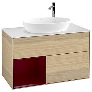 Villeroy et Boch Finion Villeroy et Boch F891HBPC 100cm, plaque de recouvrement blanc mat, étagères Peony laqué mat, Oak Veneer