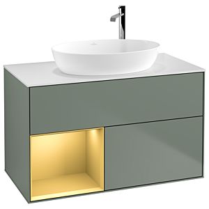 Villeroy and Boch Finion Villeroy and Boch Finion F891HFGM 100cm, cover plate white matt, shelves gold matt lacquer, Olive Matt Lacquer