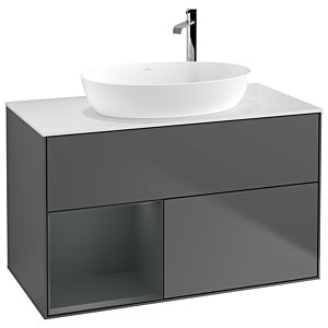 Villeroy et Boch Finion Villeroy et Boch F891HGGK 100cm, plaque de recouvrement blanc mat, étagères laqué mat Midnight, anthracite mat