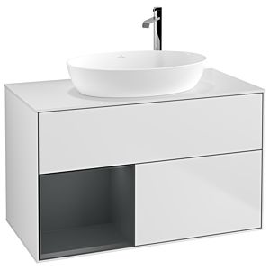 Villeroy und Boch Finion Waschtischunterschrank F891HGMT 100cm, Abdeckplatte white matt, Regale Midnight matt lacquer, White matt lacquer