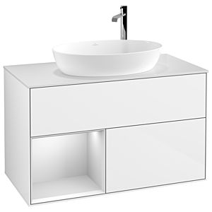 Villeroy et Boch Finion Villeroy et Boch F891MTGF 100cm, plaque de recouvrement blanc mat, étagères laqué blanc mat, laqué blanc brillant