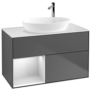 Villeroy und Boch Finion Waschtischunterschrank F891MTGK 100cm, Abdeckplatte white matt, Regale White matt lacquer, Anthracite matt