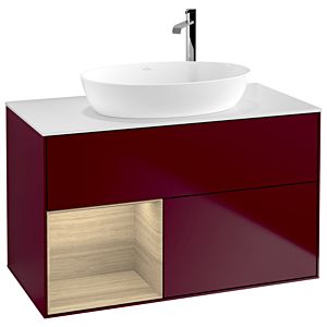 Villeroy und Boch Finion Waschtischunterschrank F891PCHB 100cm, Abdeckplatte white matt, Regale Oak Veneer, Peony Matt