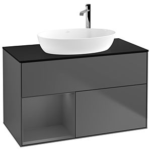 Villeroy und Boch Finion Waschtischunterschrank F892GKGK 100cm, Abdeckplatte black matt, Regale Anthracite matt lacquer, Anthracite matt