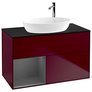 Villeroy et Boch Finion Villeroy et Boch F892GKHB 100cm, plaque de recouvrement noir mat, étagères laqué mat anthracite, Peony Matt