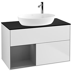 Villeroy et Boch Finion Villeroy et Boch F892GKMT 100cm, plaque de recouvrement noire mate, étagères laqué mat anthracite, laqué blanc mat