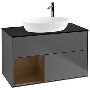 Villeroy et Boch Finion Villeroy et Boch F892GNGK 100cm, plaque de recouvrement noir mat, étagères Walnut Veneer , anthracite mat