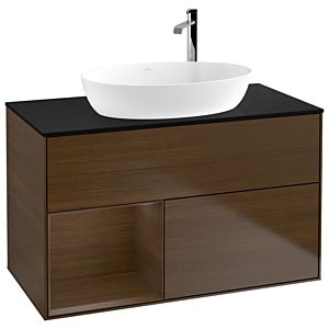 Villeroy und Boch Finion Waschtischunterschrank F892GNGN 100cm, Abdeckplatte black matt, Regale Walnut Veneer, Walnut veneer