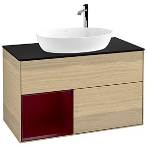 Villeroy et Boch Finion Villeroy et Boch F892HBPC 100cm, plaque de recouvrement noire mate, étagères en laque matte Peony , Oak Veneer