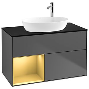 Villeroy et Boch Finion Villeroy et Boch F892HFGK 100cm, plaque de recouvrement noir mat, étagères laqué or mat, anthracite mat