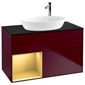 Villeroy und Boch Finion Waschtischunterschrank F892HFHB 100cm, Abdeckplatte black matt, Regale Gold matt lacquer, Peony Matt