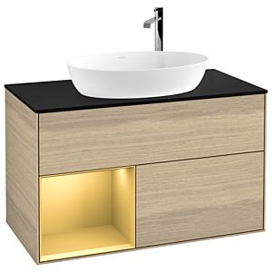 Villeroy and Boch Finion Villeroy and Boch Finion F892HFPC 100cm, cover plate black matt, shelves gold matt lacquer, Oak Veneer