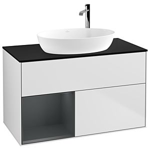 Villeroy und Boch Finion Waschtischunterschrank F892HGMT 100cm, Abdeckplatte black matt, Regale Midnight matt lacquer, White matt lacquer