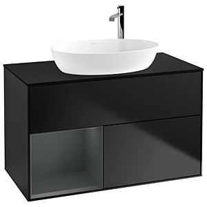 Villeroy et Boch Finion Villeroy et Boch F892HGPD 100cm, plaque de recouvrement noir mat, étagères laqué mat Midnight, laqué noir mat