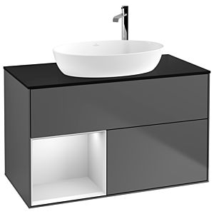 Villeroy und Boch Finion Waschtischunterschrank F892MTGK 100cm, Abdeckplatte black matt, Regale White matt lacquer, Anthracite matt