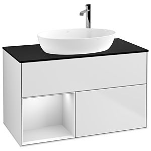 Villeroy und Boch Finion Waschtischunterschrank F892MTMT 100cm, Abdeckplatte black matt, Regale White matt lacquer, White matt lacquer