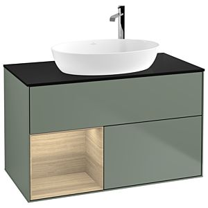 Villeroy et Boch Finion Villeroy et Boch F892PCGM 100cm, plaque de recouvrement noir mat, étagères Oak Veneer , Olive Matt Lacquer