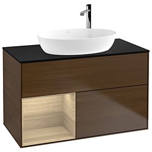 Villeroy et Boch Finion F892PCGN 100cm, plaque de recouvrement noire mate, étagères Oak Veneer , placage Oak Veneer