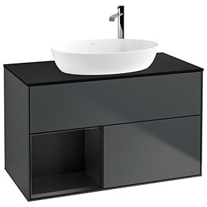 Villeroy et Boch Finion Villeroy et Boch F892PDHG 100cm, plaque de recouvrement noir mat, étagères laqué noir mat, Midnight Blue Matt Lacquer