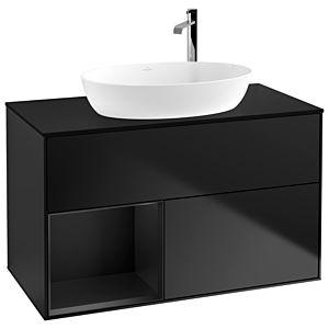 Villeroy und Boch Finion Waschtischunterschrank F892PDPD 100cm, Abdeckplatte black matt, Regale Black matt lacquer, Black matt lacquer
