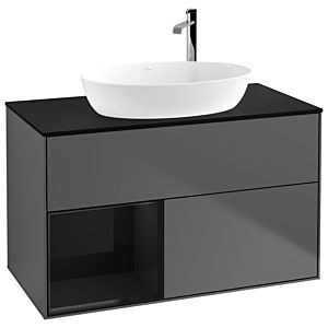 Villeroy and Boch Finion Villeroy and Boch Finion F892PHGK 100cm, cover plate black matt, shelves glossy black lacquer, anthracite matt