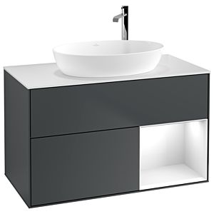 Villeroy and Boch Finion Villeroy and Boch Finion F901GFHG 100cm, cover plate white matt, shelves Glossy white lacquer, Midnight Blue Matt Lacquer