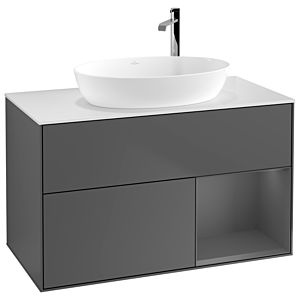 Villeroy und Boch Finion Waschtischunterschrank F901GKGK 100cm, Abdeckplatte white matt, Regale Anthracite matt lacquer, Anthracite matt