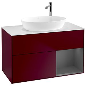 Villeroy und Boch Finion Waschtischunterschrank F901GKHB 100cm, Abdeckplatte white matt, Regale Anthracite matt lacquer, Peony Matt